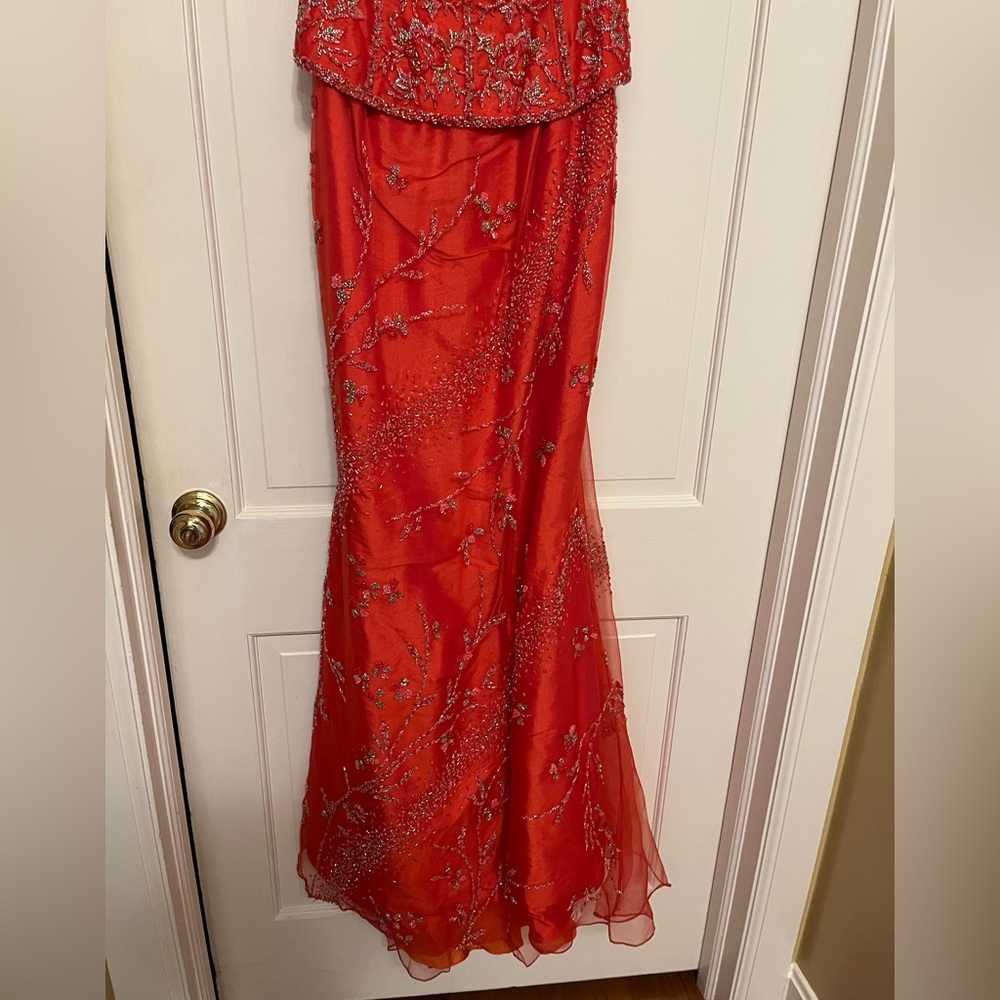 Custom Couture•Claire’s Collection•Red Beaded Evening Gown Dress - Picture 3 of 4